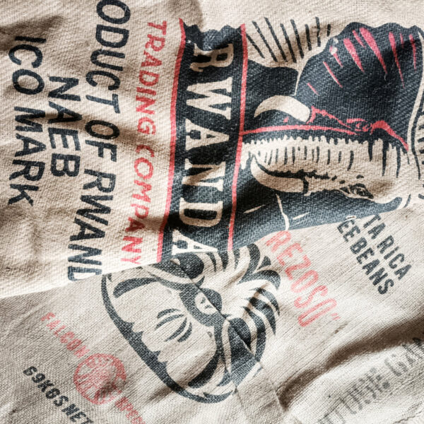 close up of two coffee hessian sacks