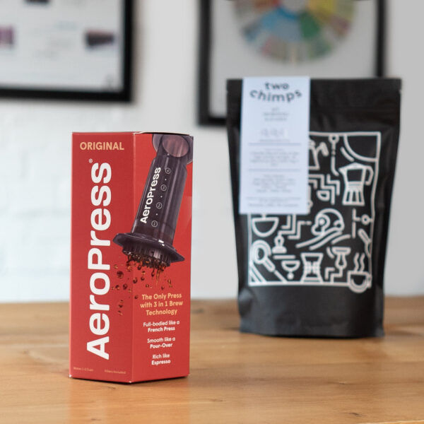 aeropress box and bag of coffee