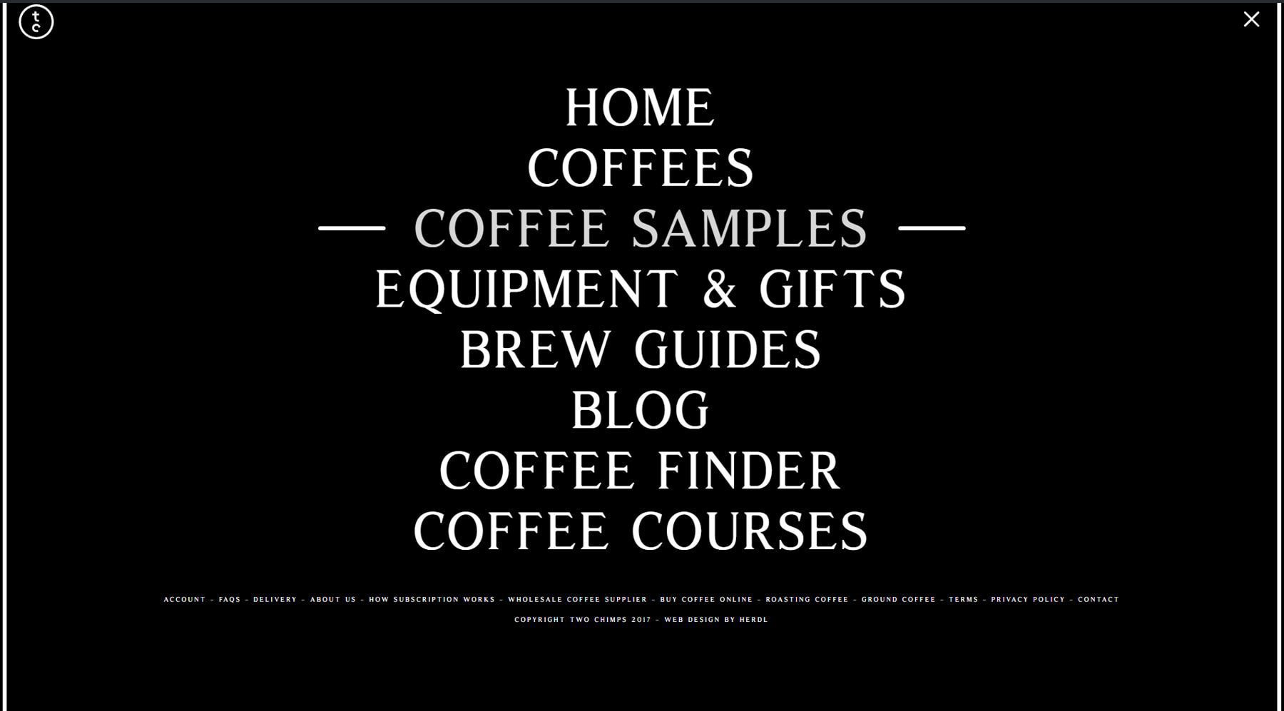 coffee samples main menu