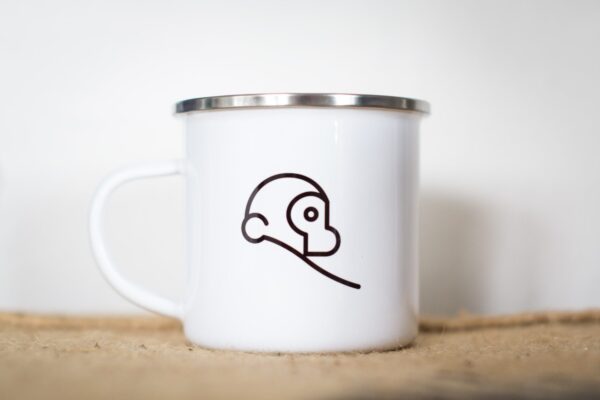 two chimps enamel mug back design