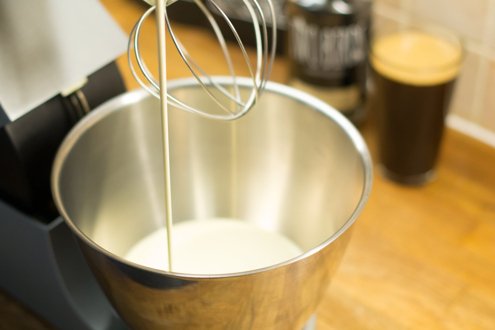 Pouring cream into mixer