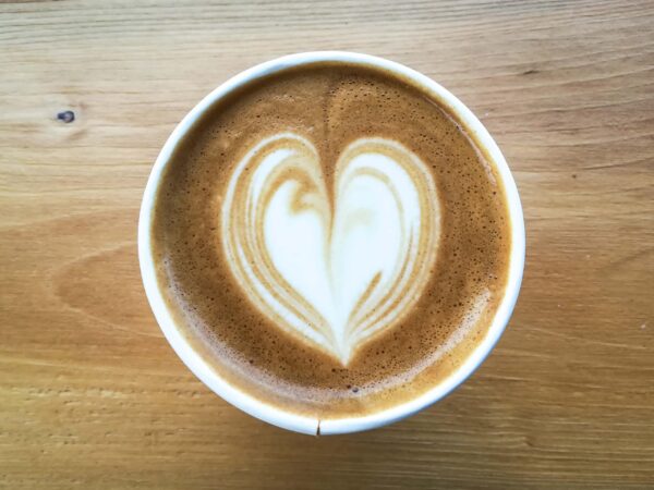latte art in a cup looking down