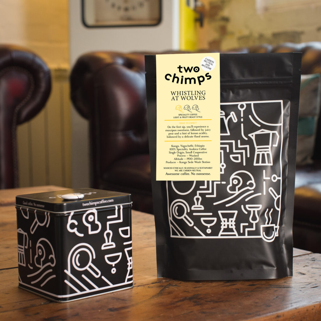 Whistling at Wolves Coffee bag on table