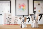 three and six cup moka pots and boxes