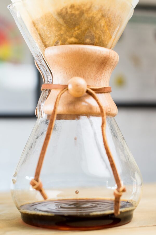 Chemex containing brewed coffee