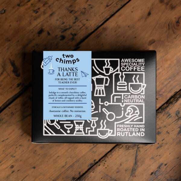 Thanks a Latte Two Chimps personalised coffee box for a teacher