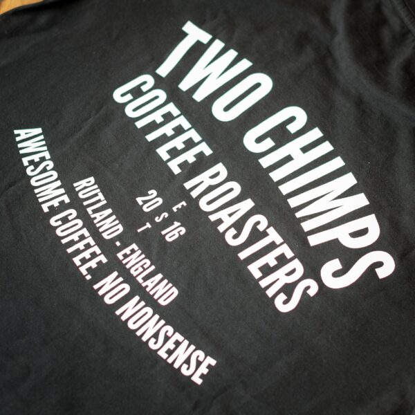 back of t chimps coffee tshirt