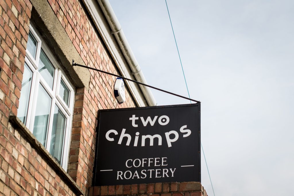 Two Chimps sign outside coffee roastery