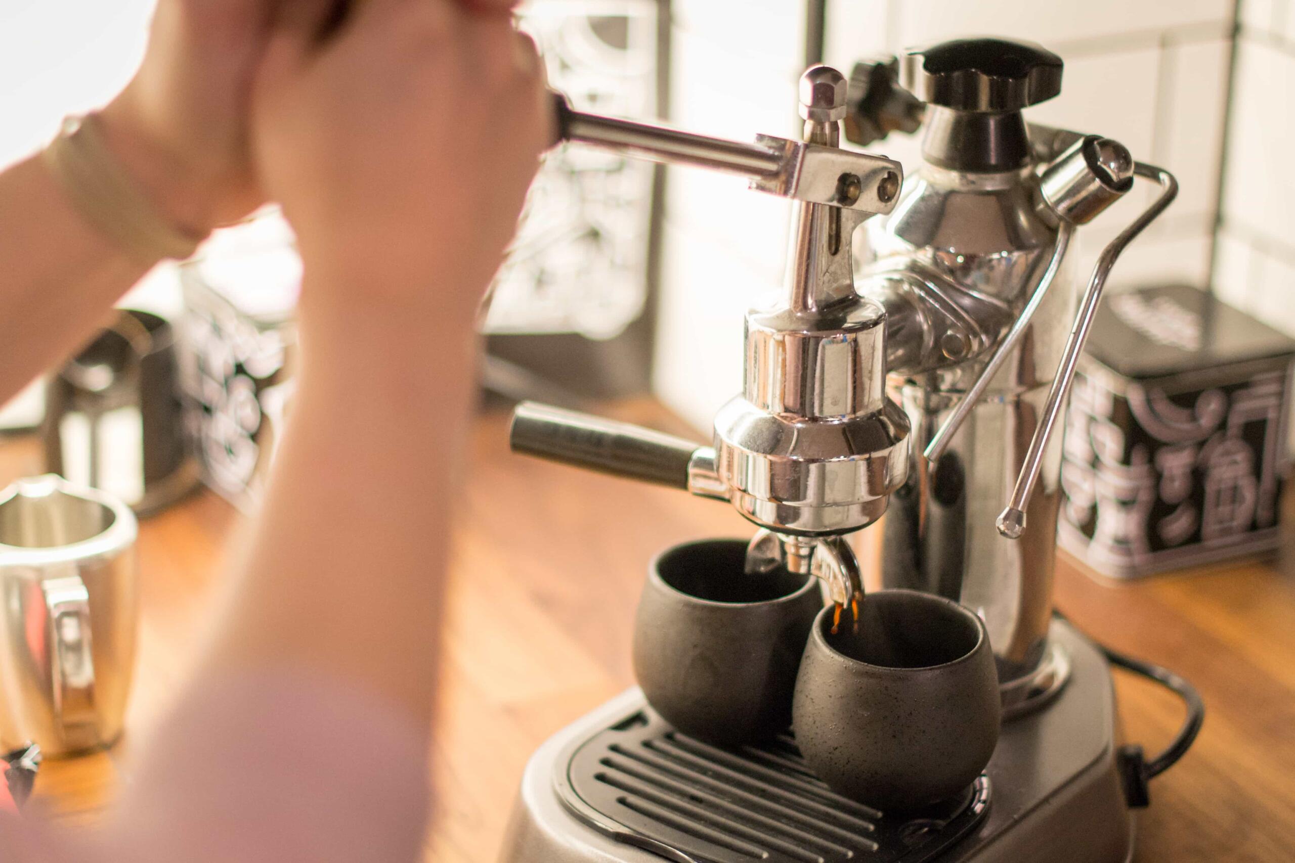 pulling a double shot of espresso