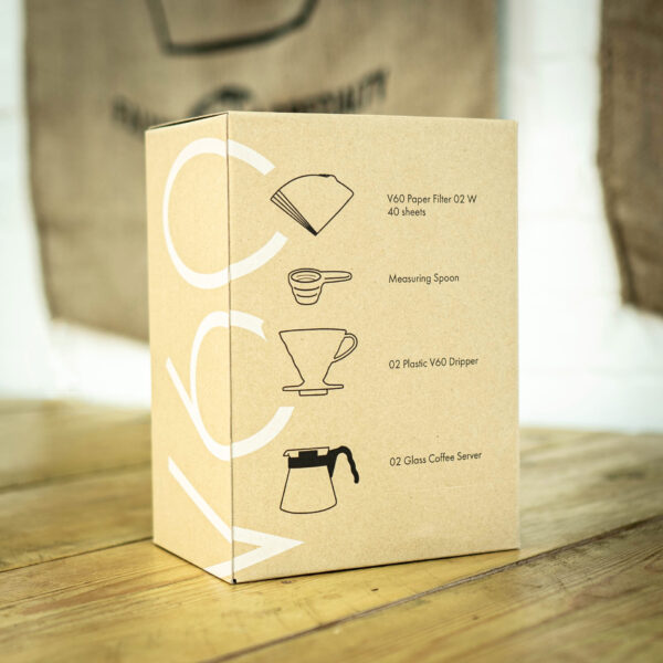 Back of V60 coffee dripper set