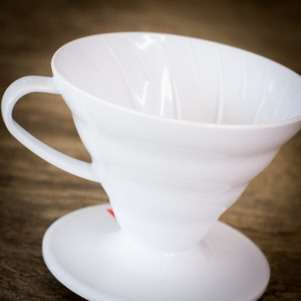 close up of hario v60 dripper in white