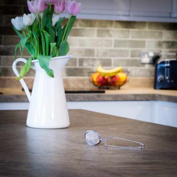 stainless steel Loose Leaf Tea Infuser On Kitchen Worktop