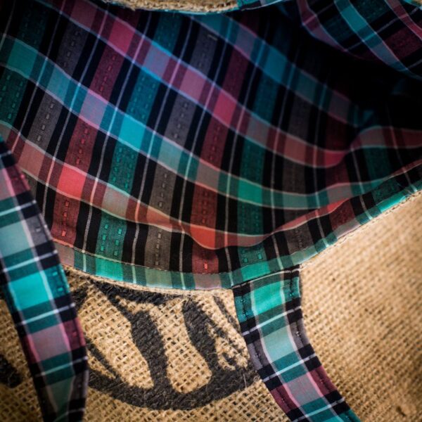 close up of the inside of the hessian coffee bag