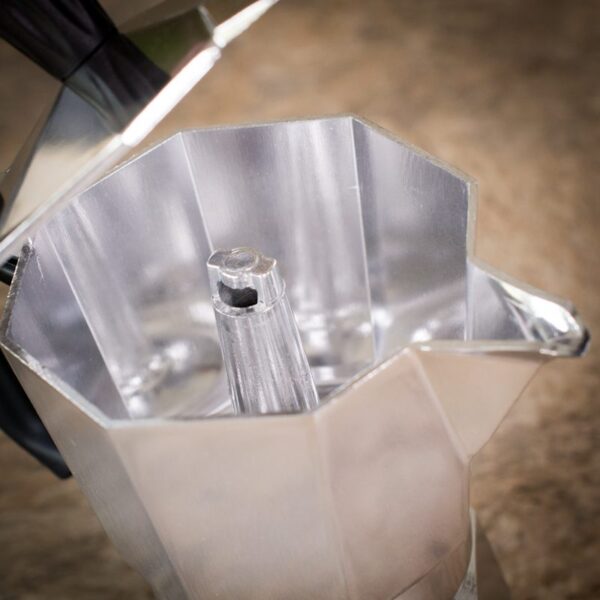 close up of the inside of the bialetti express moka pot
