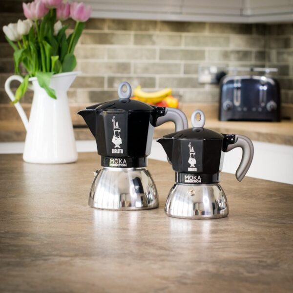 two unboxed bialetti moka induction pots 4 cup and 6 cup