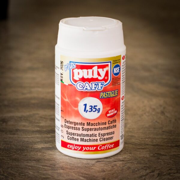 close up of puly coffee machine cleaning tablets