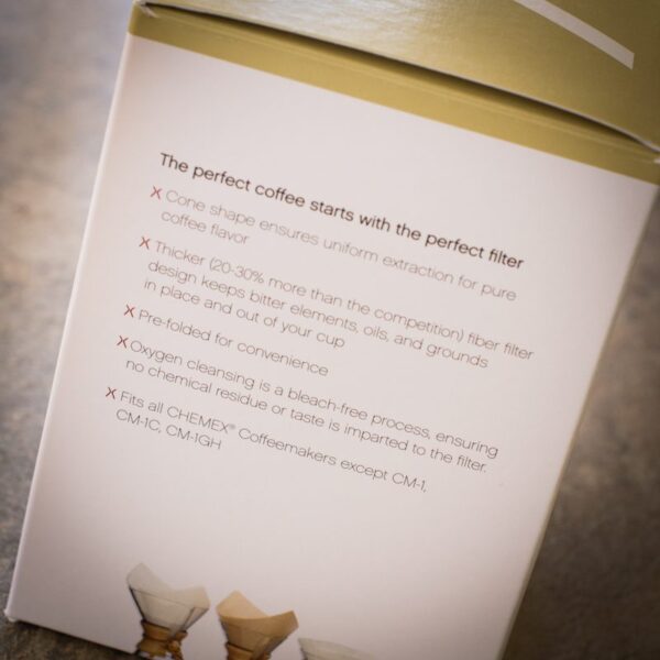 close up of chemex circle filters box