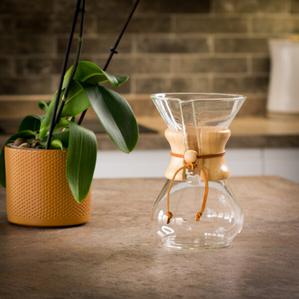 Unboxed Chemex on kitchen counter