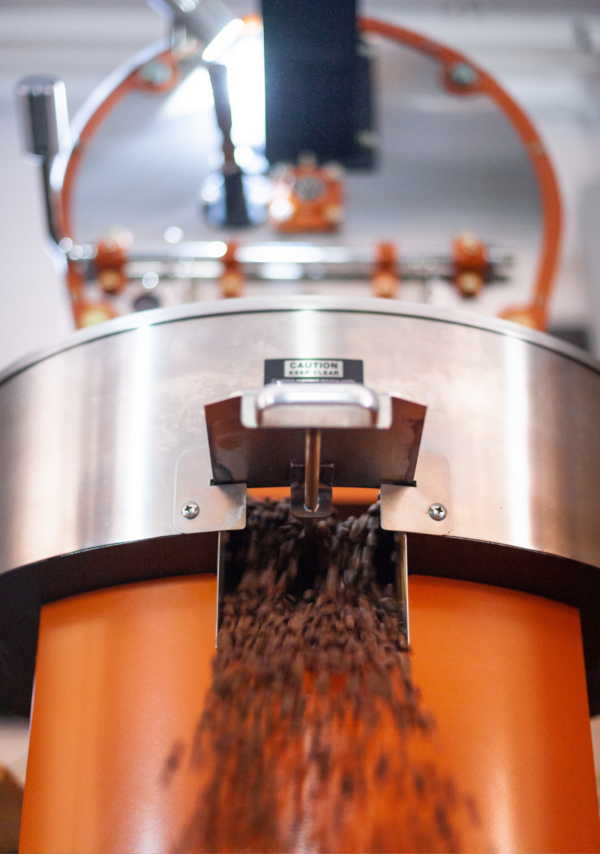 Coffee beans coming out of Two Chimps roaster