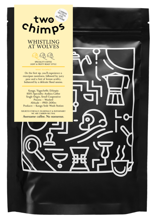 Two Chimps Whistling at Wolves Coffee